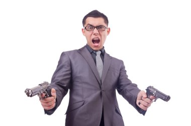 Beyaz silahlı komik iş adamı.