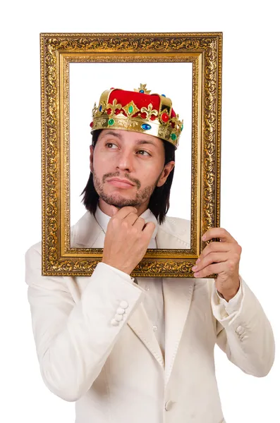 King with picture frame on white — Stock Photo, Image