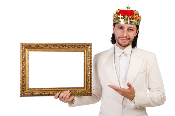 King with picture frame on white — Stock Photo, Image