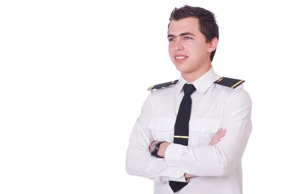 Young pilot isolated on the white — Stock Photo, Image
