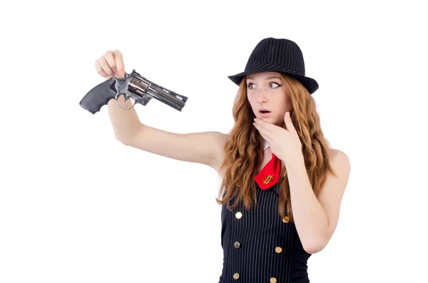 Woman gangster isolated on white — Stock Photo, Image