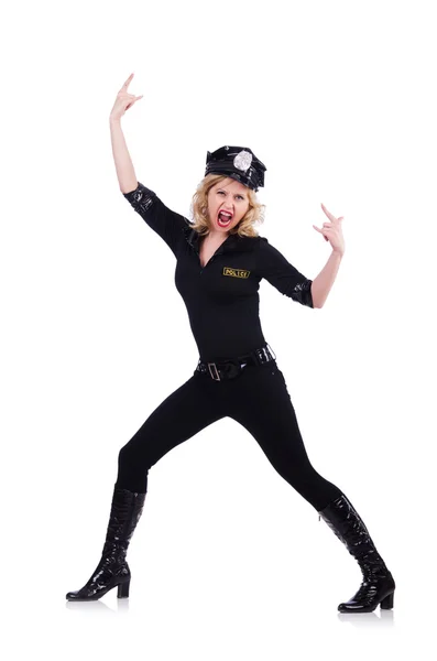 Üzerinde beyaz izole kadın polis — Stok fotoğraf