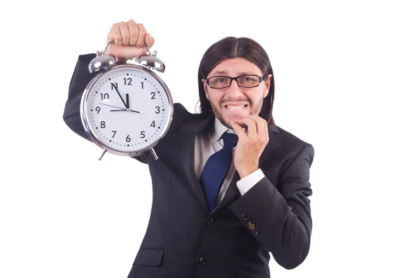 Joven hombre de negocios con reloj en blanco —  Fotos de Stock