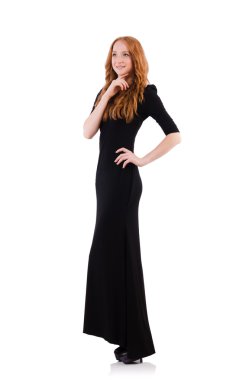 siyah elbise üzerine beyaz izole redhead