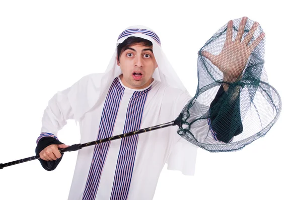 Hombre de negocios árabe con la captura de la red en blanco — Foto de Stock