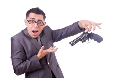 Beyaz silahlı komik iş adamı.