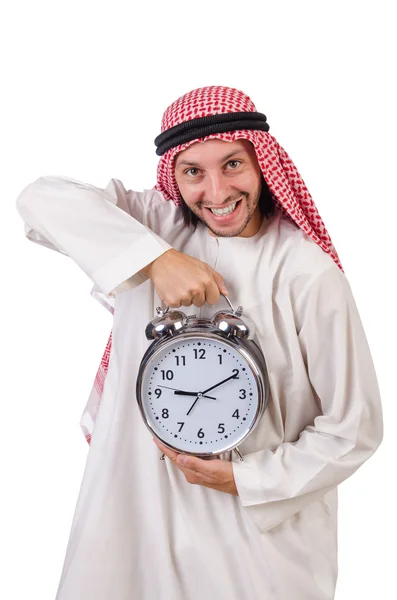 Arab man in time concept on white — Stock Photo, Image