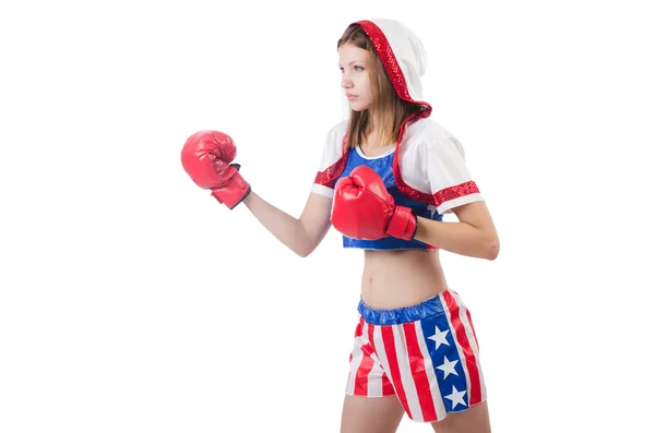 Боксер у формі з американськими символами. — стокове фото