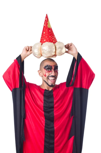 Feiticeiro em traje vermelho isolado em branco — Fotografia de Stock