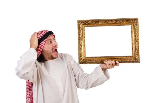 Arab with picture frame on white — Stock Photo, Image