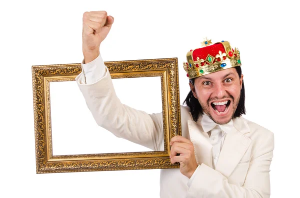 King with picture frame on white — Stock Photo, Image