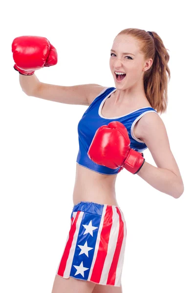 Kobieta bokser w mundurze z symbolami USA — Zdjęcie stockowe
