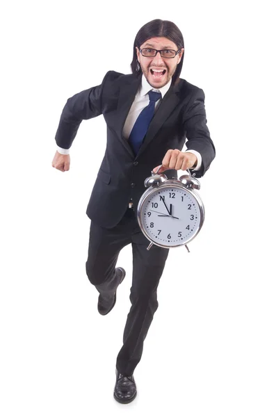 Businessman with clock isolated on white — Stock Photo, Image