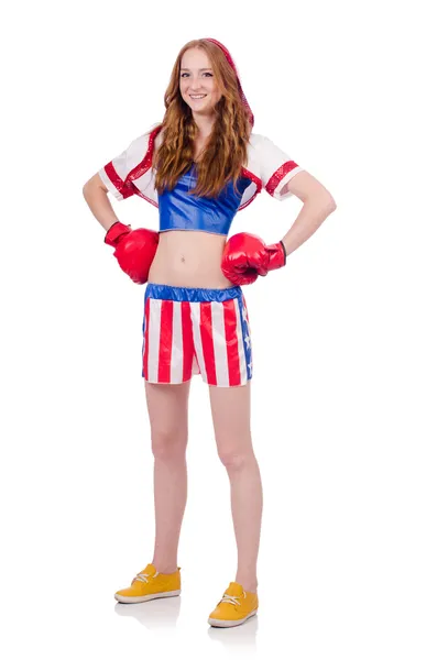 Boxer femme en uniforme avec des symboles américains — Photo