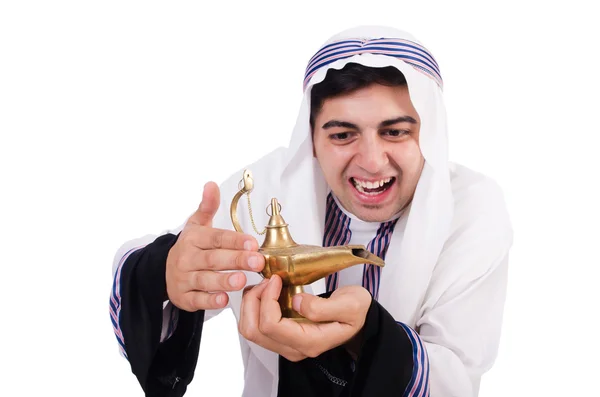 Arap adam beyaz izole lambalı — Stok fotoğraf