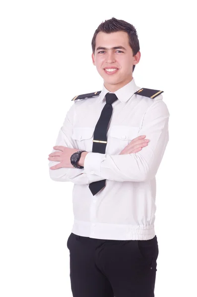 Junger Pilot isoliert auf der weißen Seite — Stockfoto