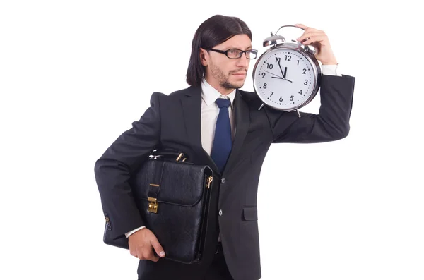 Empresário com relógio isolado em branco — Fotografia de Stock