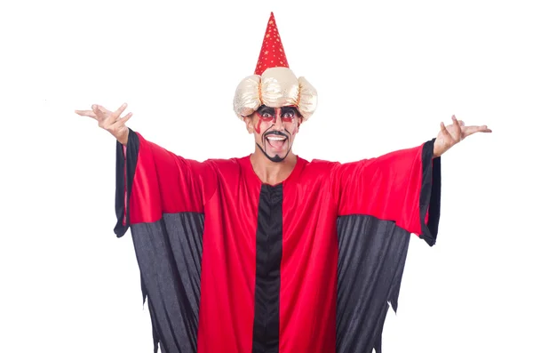 Wizard in rood kostuum geïsoleerd op wit — Stockfoto