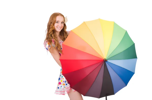 Jong meisje met kleurrijke paraplu — Stockfoto