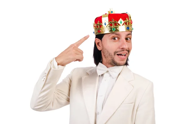 Rei engraçado em terno branco — Fotografia de Stock
