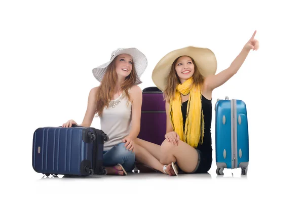 Mujer yendo a vacaciones de verano aislado en blanco —  Fotos de Stock