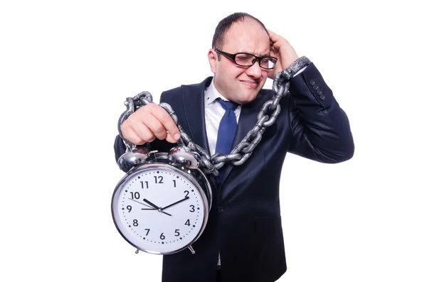 Geschäftsmann mit Uhr isoliert auf weiß — Stockfoto
