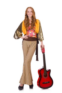 gitar üzerinde beyaz genç kız