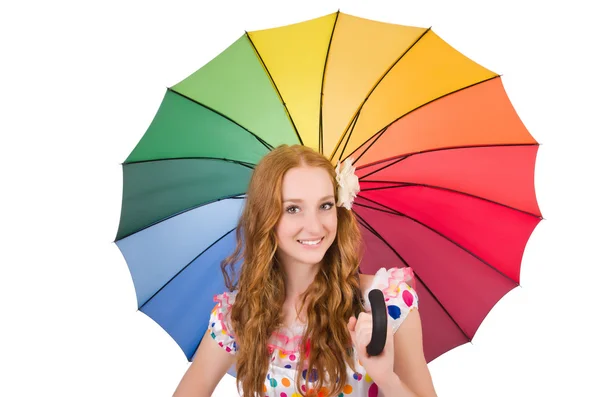 Young girl with colourful umbrella — Stock Photo, Image