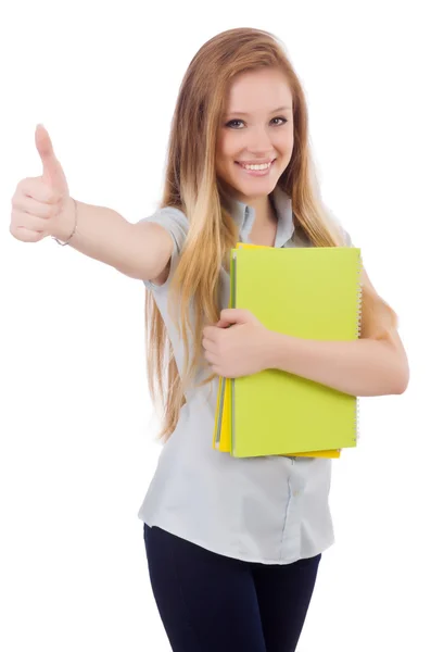 Giovane studente con libri su bianco — Foto Stock