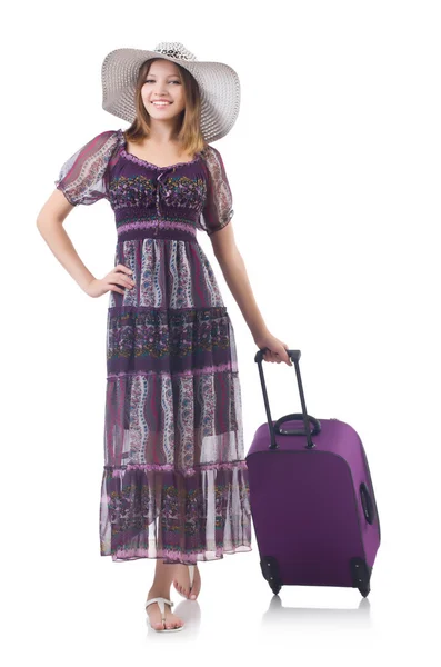 Woman with suitacases preparing for summer vacation — Stock Photo, Image