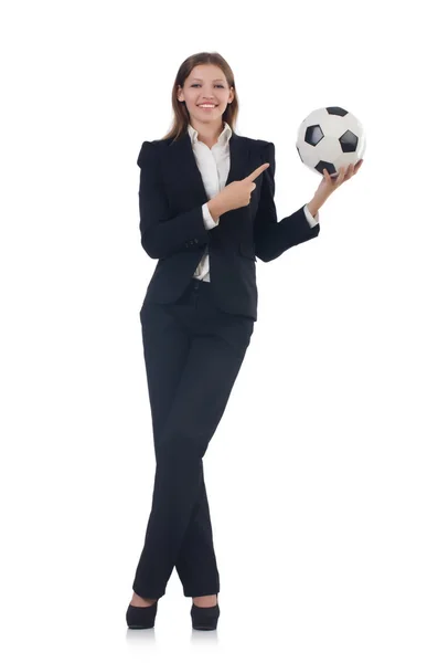 Businesswoman with ball on white — Stock Photo, Image