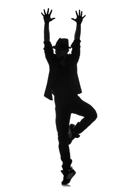 Силует чоловічої танцівниці ізольовано на білому — стокове фото