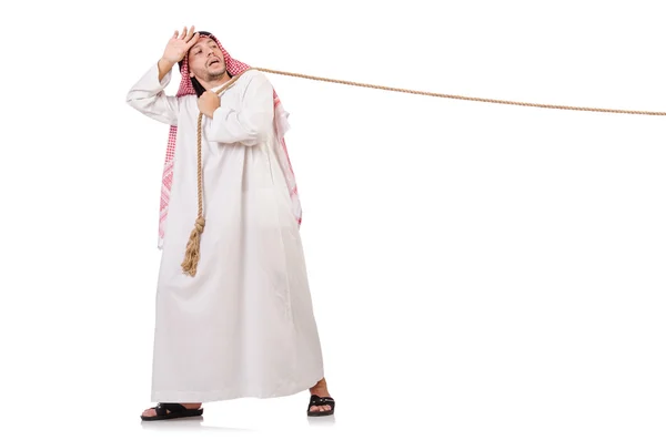 Arab in tug of war concept on white — Stock Photo, Image