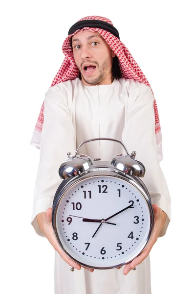 Arab man in time concept on white — Stock Photo, Image