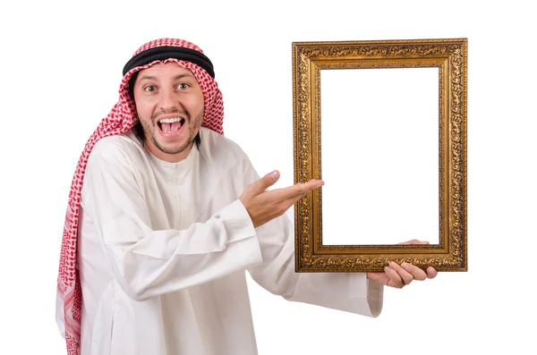 Arab with picture frame on white — Stock Photo, Image