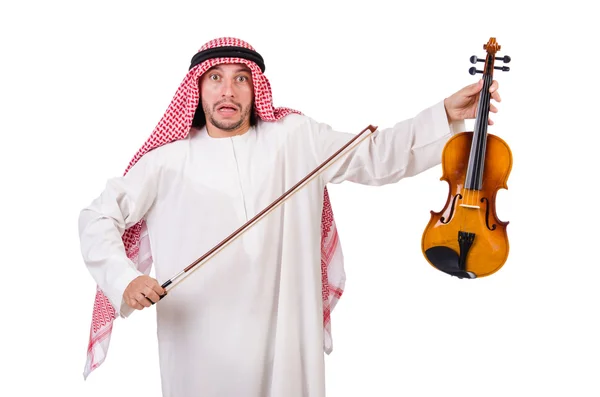 Αραβική άνθρωπος παίζει violing σε λευκό — Φωτογραφία Αρχείου