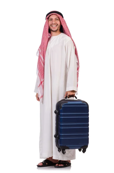 Arabische man met bagage op wit — Stockfoto