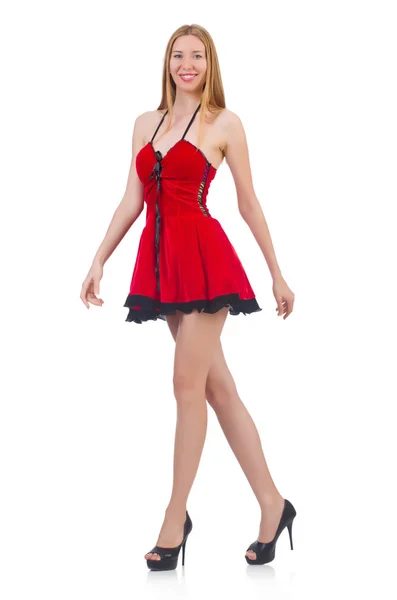 Moda kavramı kırmızı elbiseli kadın — Stok fotoğraf