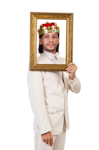 Kral ile resim çerçevesi üzerinde beyaz — Stok fotoğraf