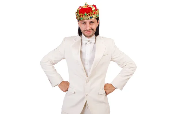 Funny king in white suit — Stock Photo, Image