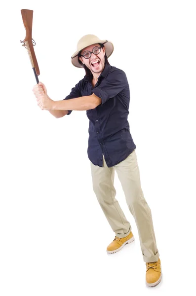 Funny hunter wearing safari hat — Stock Photo, Image