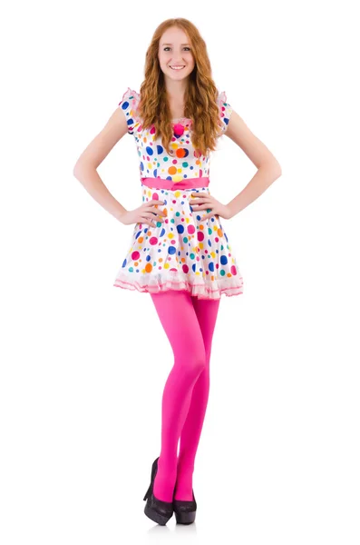 Young model with pink stockings on white — Stock Photo, Image