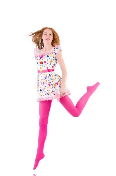 白地にピンクのストッキングがある若いモデル — ストック写真