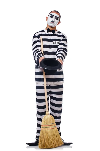 Prigioniero con scopa isolata sul bianco — Foto Stock