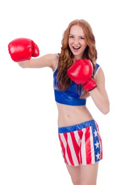 Amerikan sembollü kadın boksör.
