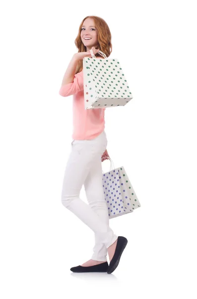 Femme avec des sacs après Noël shopping — Photo