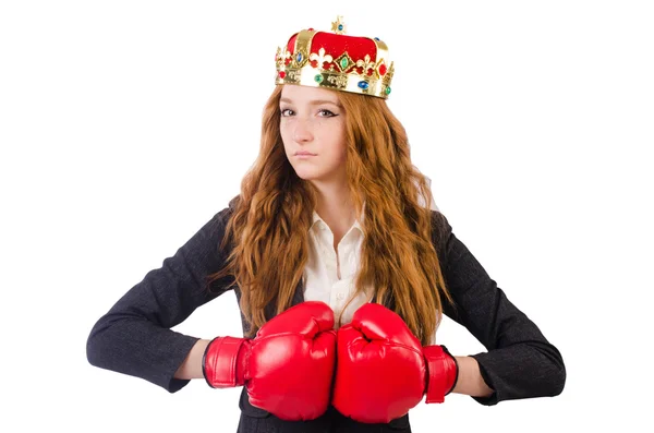 Królowa bokser kobieta na białym tle — Zdjęcie stockowe