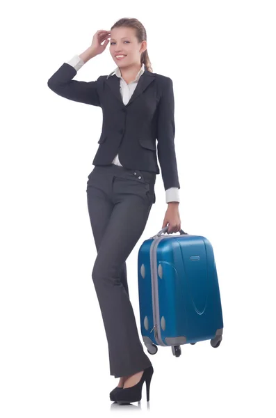 Businesswoman travelling isolated on white — Stock Photo, Image