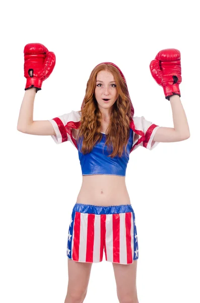 Woman boxer in uniform with US symbols — Stock Photo, Image