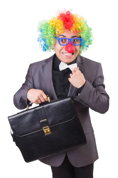 Clown uomo d'affari isolato su bianco — Foto Stock